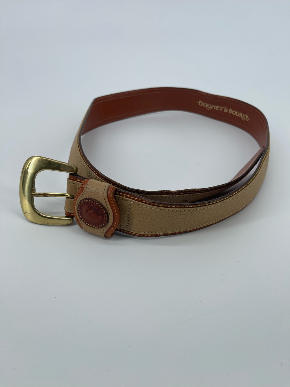 Dooney & Bourke Tan and Brown Leather Men's Belt with Brass Buckle Made in USA